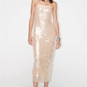 Zara Cream Sequin Strapless Dress